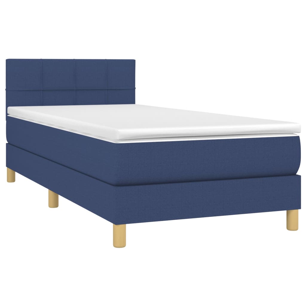 vidaXL Boxspringbett mit Matratze & LED Blau 90x200 cm Stoff