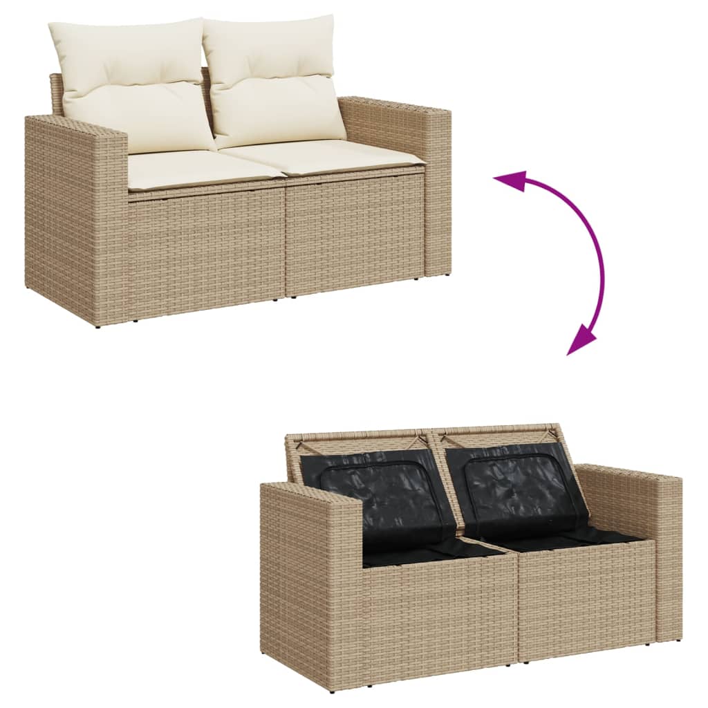 vidaXL 5-tlg. Garten-Sofagarnitur mit Kissen Beige Poly Rattan