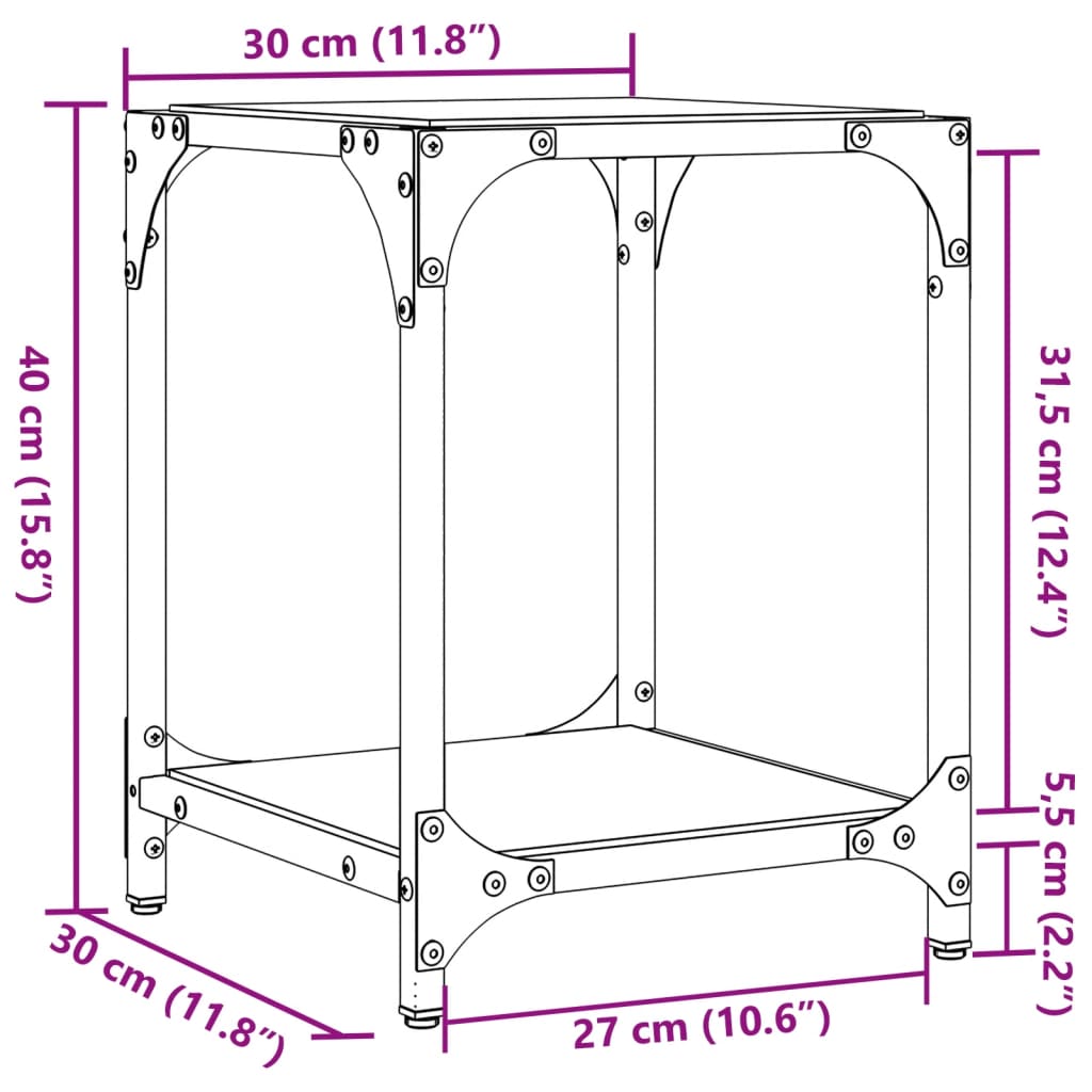 vidaXL Couchtisch mit Glasplatte Transparent 30x30x40 cm Stahl