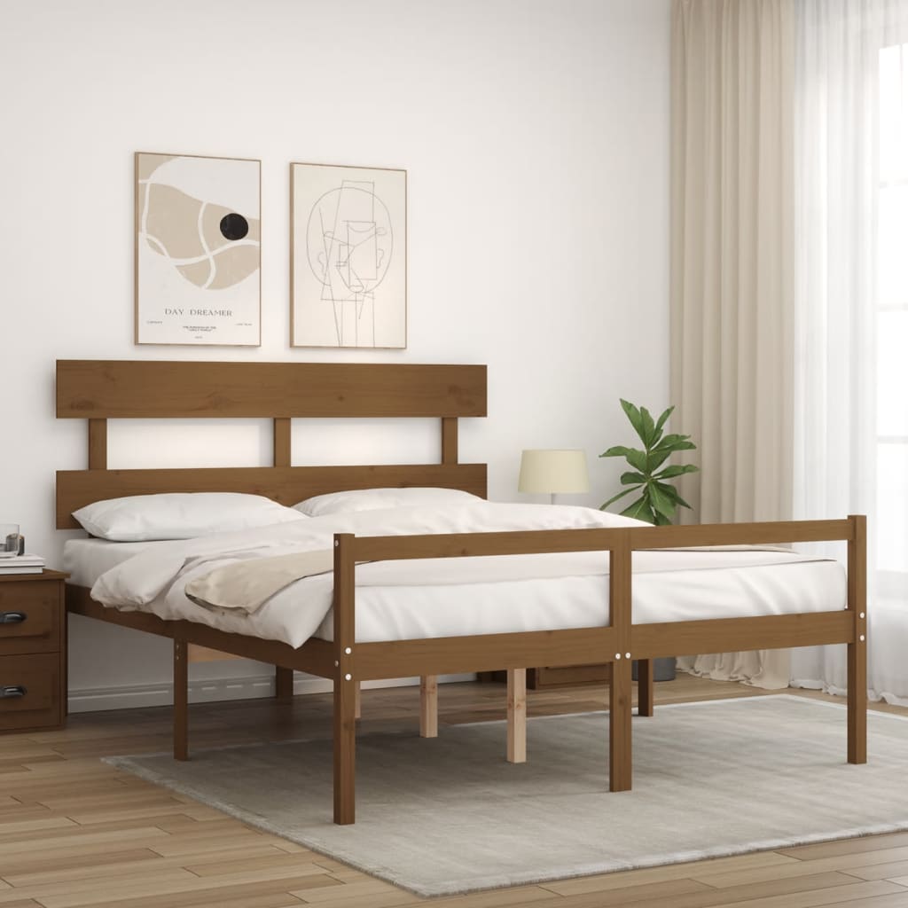 vidaXL Seniorenbett mit Kopfteil Honigbraun Kingsize Massivholz