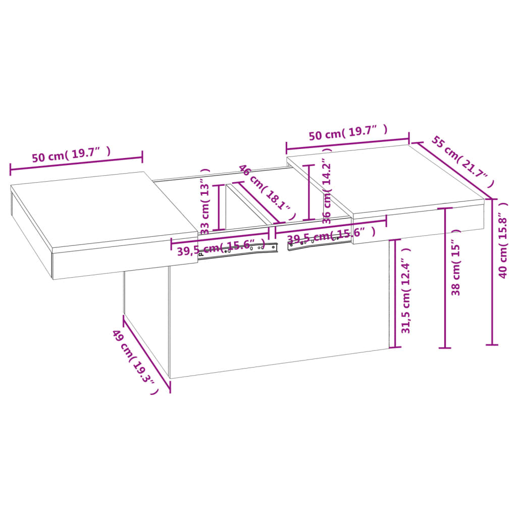 vidaXL Couchtisch Sonoma-Eiche 100x55x40 cm Holzwerkstoff