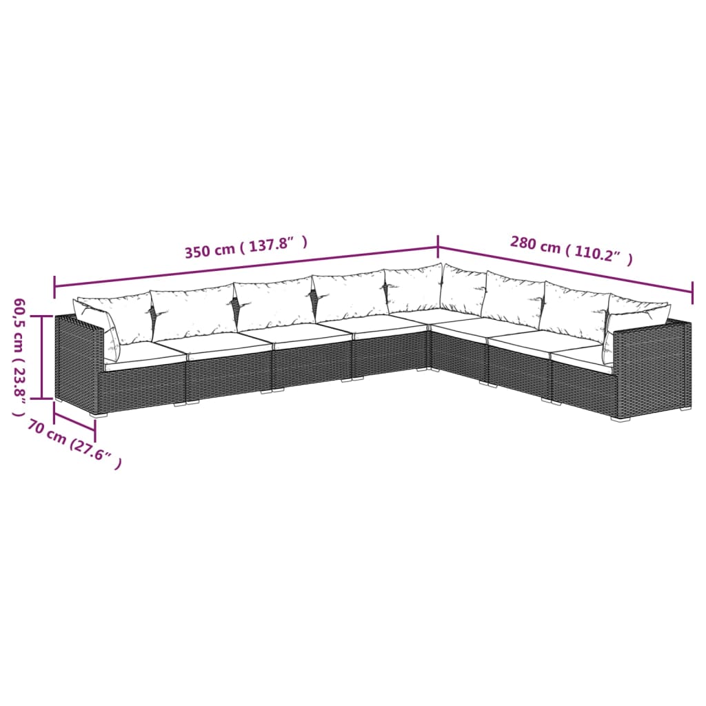 vidaXL 8-tlg. Garten-Lounge-Set mit Kissen Poly Rattan Braun