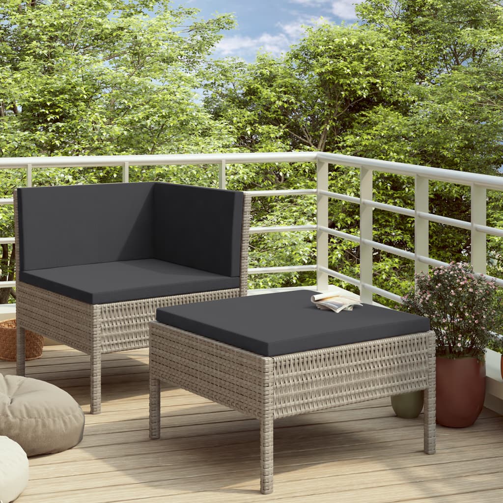 vidaXL 2-tlg. Garten-Lounge-Set mit Auflagen Poly Rattan Grau