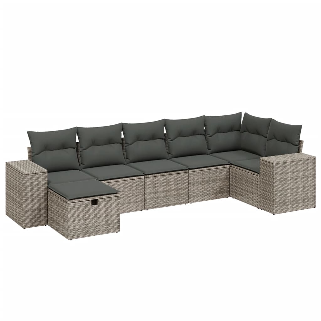 vidaXL 7-tlg. Garten-Sofagarnitur mit Kissen Grau Poly Rattan