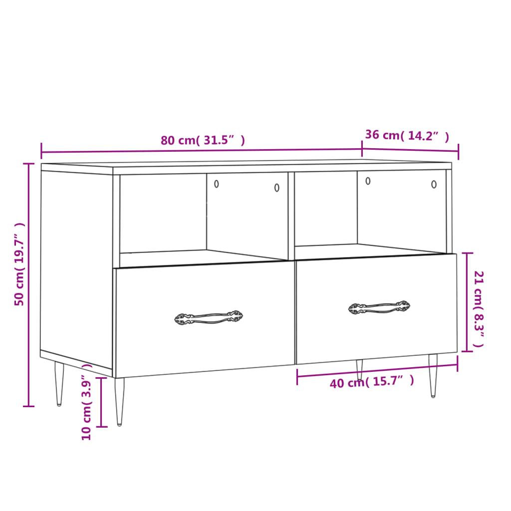 vidaXL TV-Schrank Hochglanz-Weiß 80x36x50 cm Holzwerkstoff