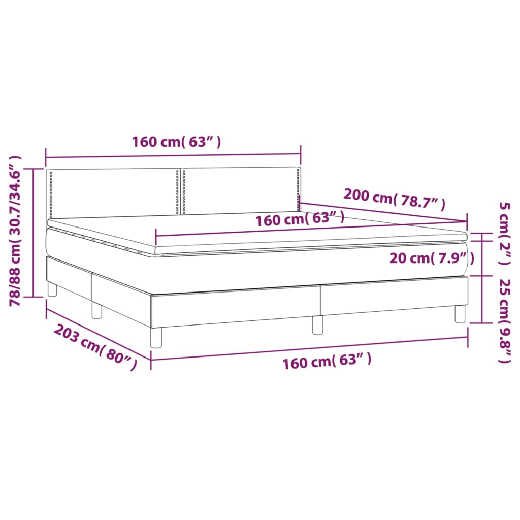 vidaXL Boxspringbett mit Matratze Hellgrau 160x200 cm Stoff