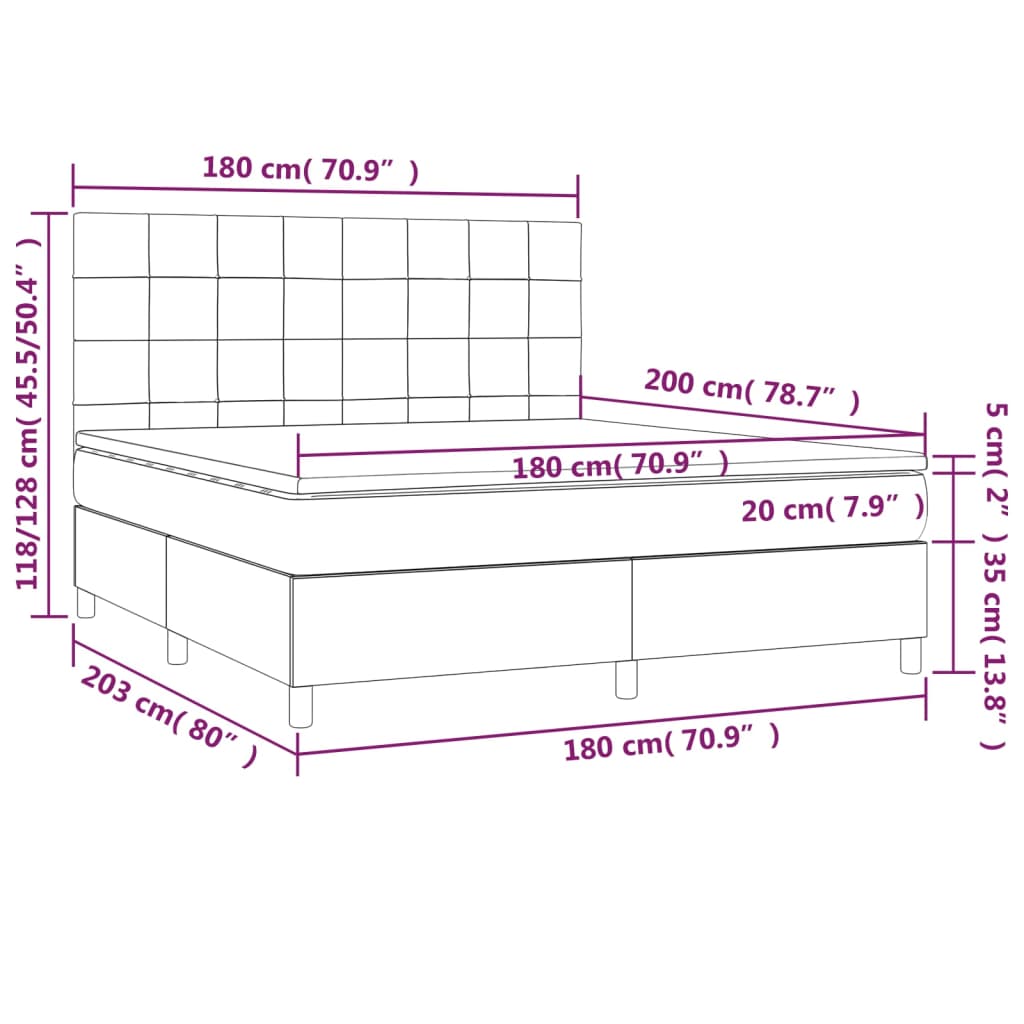 vidaXL Boxspringbett mit Matratze & LED Schwarz 180x200 cm Samt