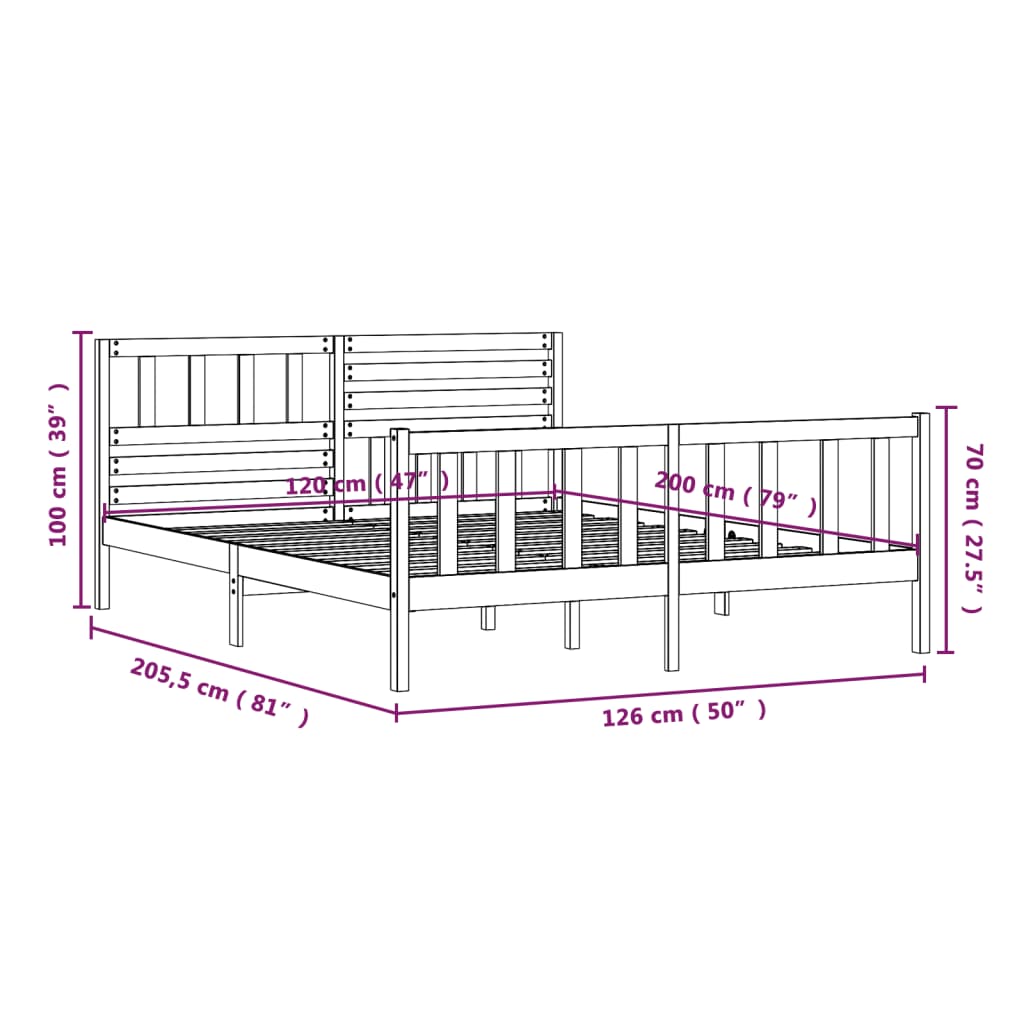 vidaXL Massivholzbett Schwarz 120x200 cm