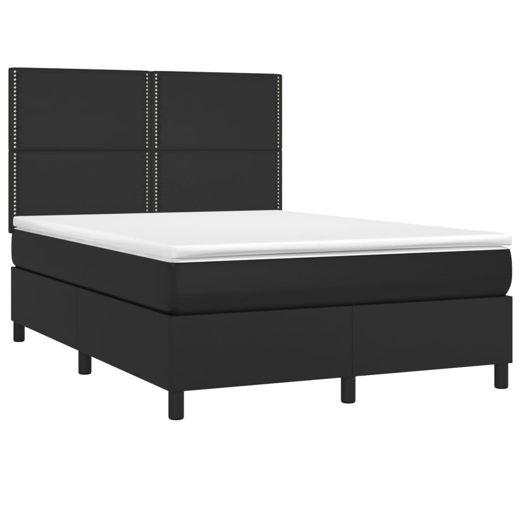 vidaXL Boxspringbett mit Matratze & LED Schwarz 140x190 cm Kunstleder