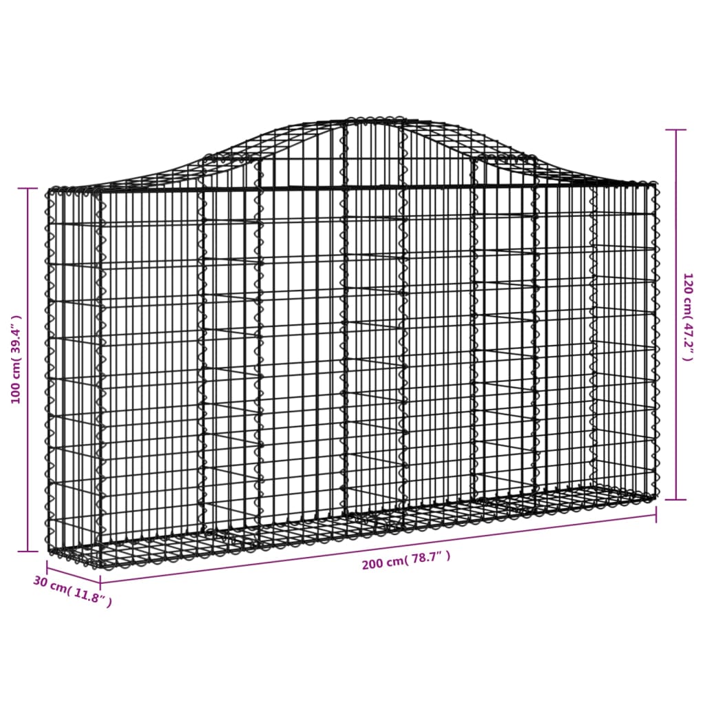 vidaXL Gabionen mit Hochbogen 6 Stk. 200x30x100/120cm Verzinktes Eisen