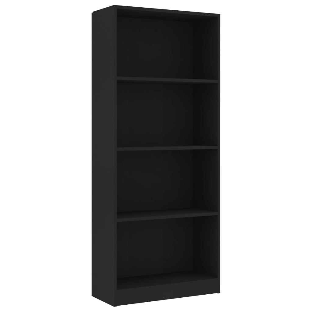 vidaXL Bücherregal 4 Fächer Schwarz 60x24x142 cm Holzwerkstoff