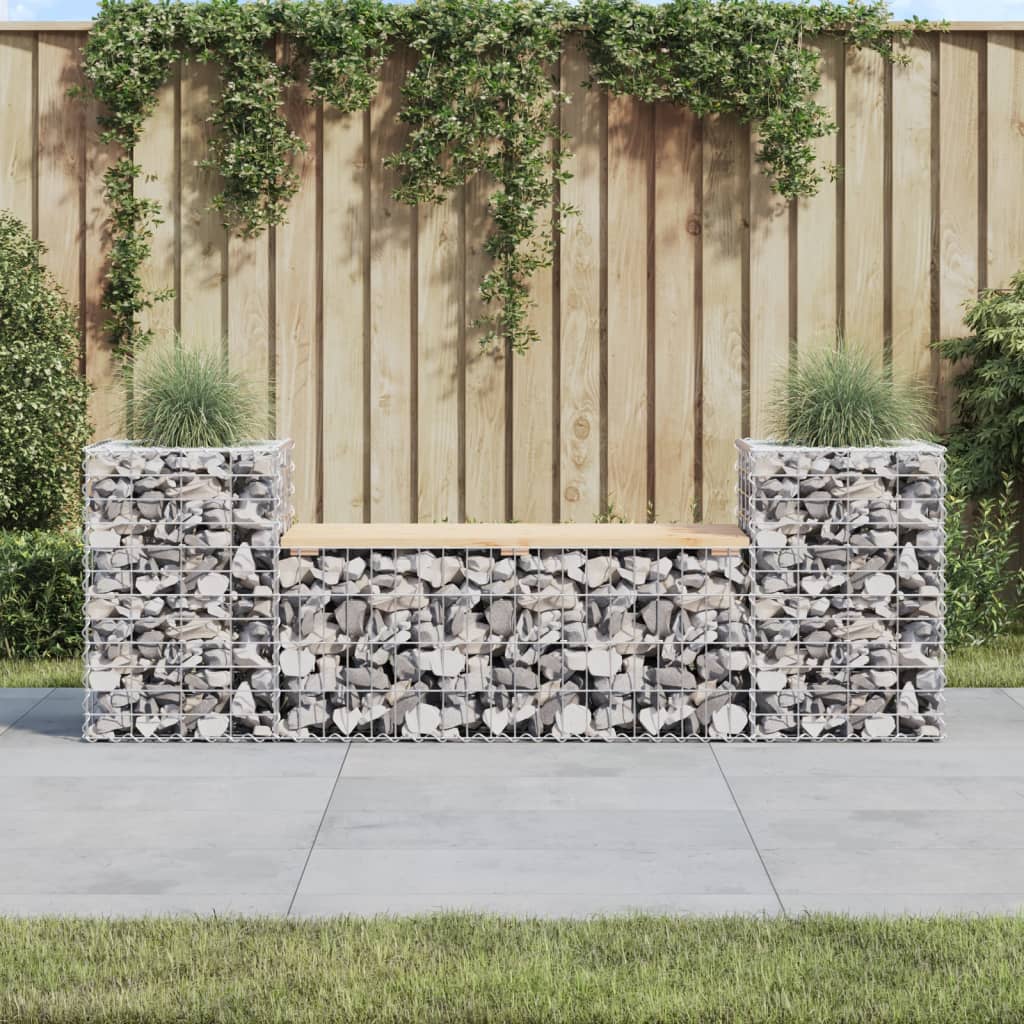 vidaXL Gartenbank aus Gabionen 183x41x60,5 cm Massivholz Kiefer