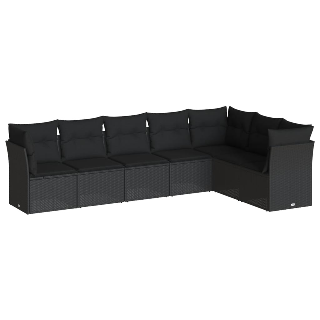 vidaXL 7-tlg. Garten-Sofagarnitur mit Kissen Schwarz Poly Rattan