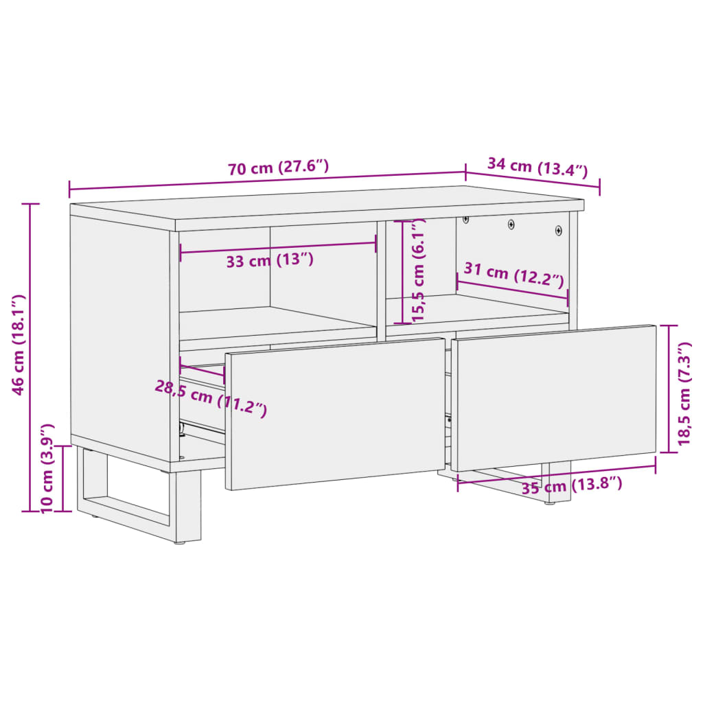 vidaXL TV-Schrank 70x34x46 cm Raues Massivholz Mango