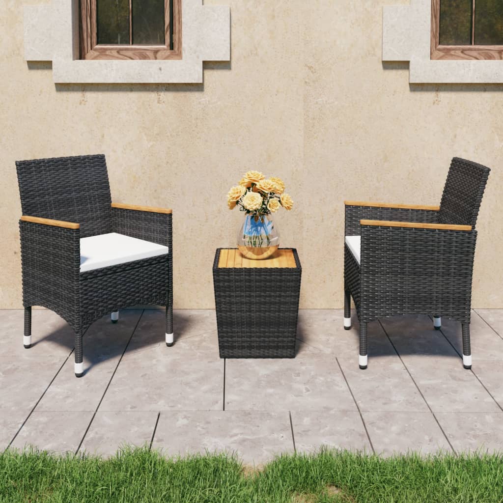 vidaXL 3-tlg. Bistro-Set Poly Rattan und Akazienholz Schwarz