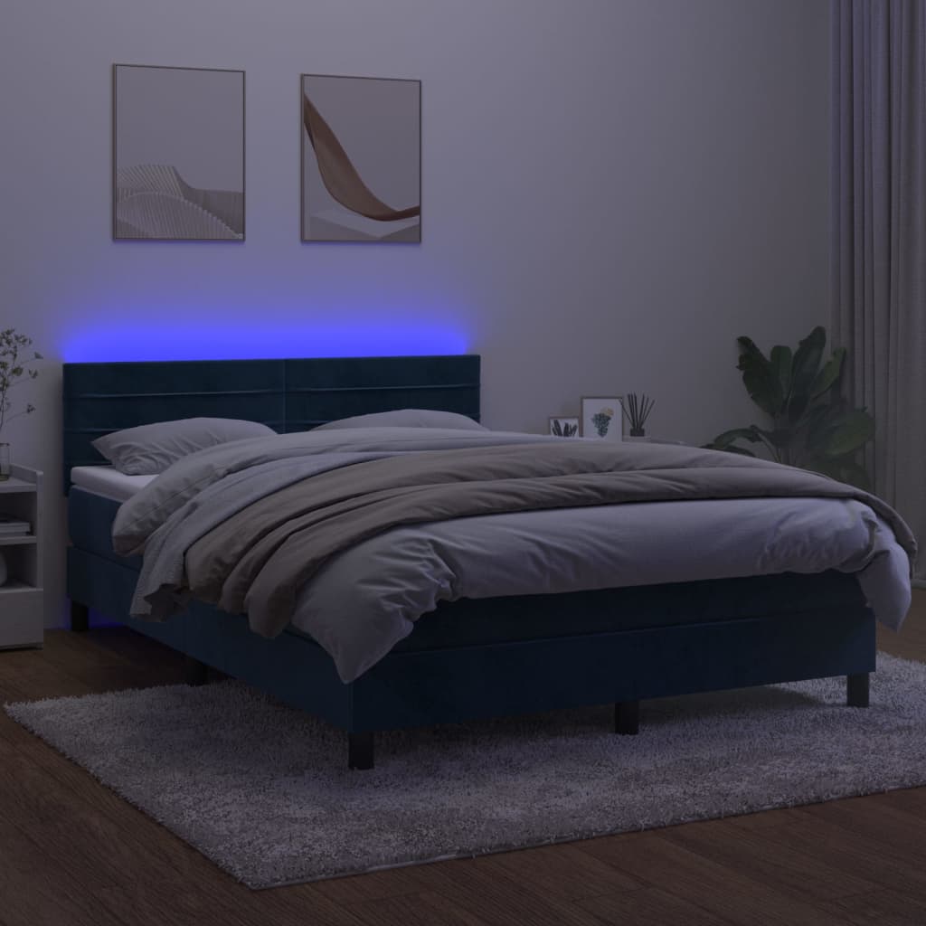 vidaXL Boxspringbett mit Matratze & LED Dunkelblau 140x190 cm Samt