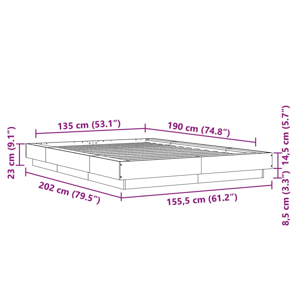 vidaXL Bettgestell mit LED Weiß 135x190 cm Holzwerkstoff