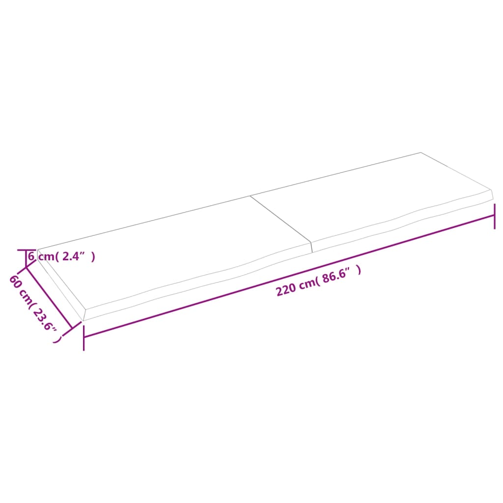 vidaXL Wandregal 220x60x(2-6) cm Massivholz Eiche Unbehandelt