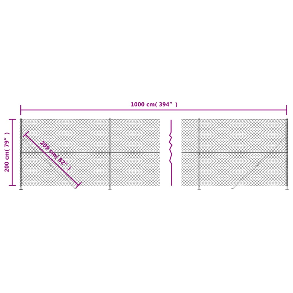 vidaXL Maschendrahtzaun mit Bodenflansch Silbern 2x10 m