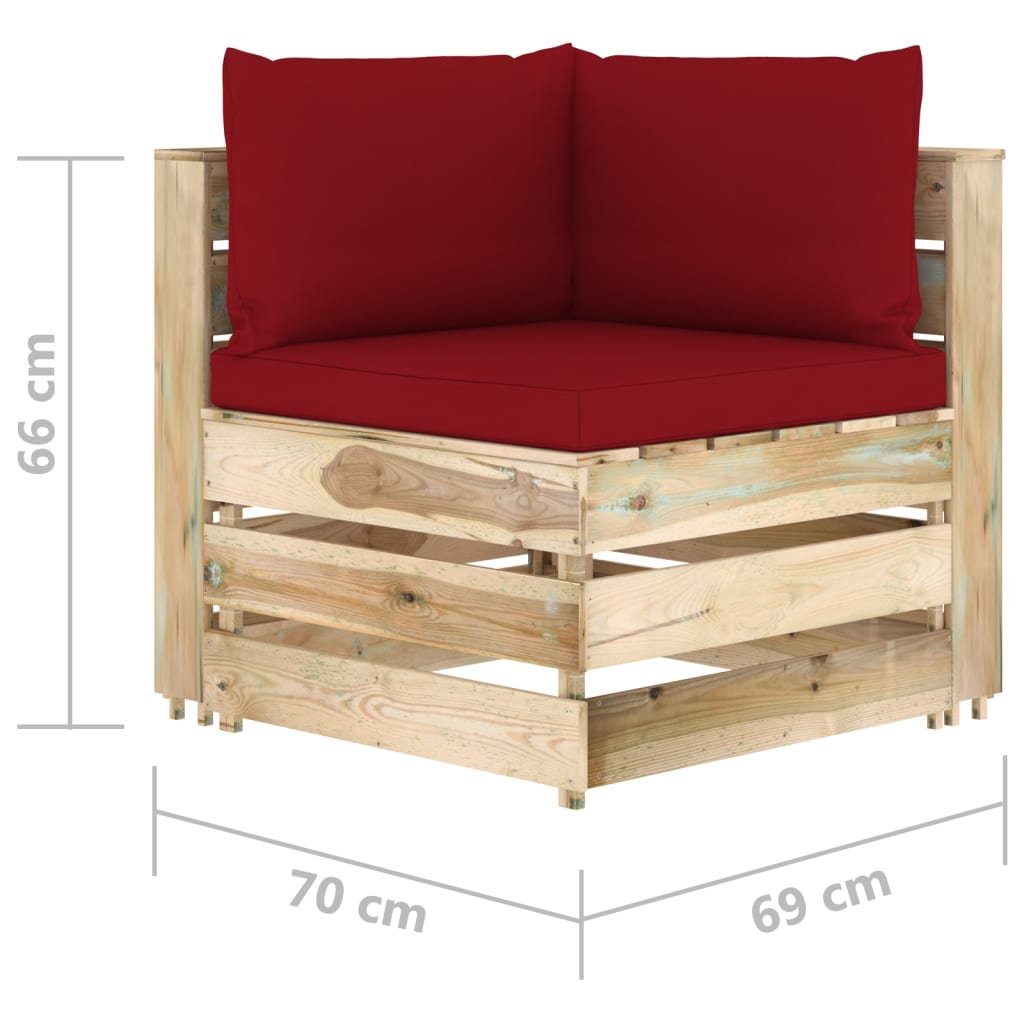 vidaXL 6-tlg. Garten-Lounge-Set mit Kissen Grün Imprägniertes Holz