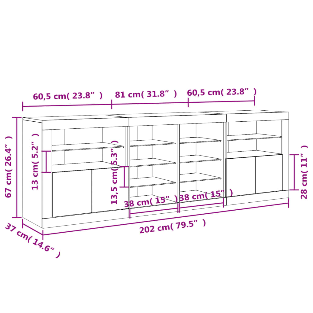 vidaXL Sideboard mit LED-Leuchten Weiß 202x37x67 cm