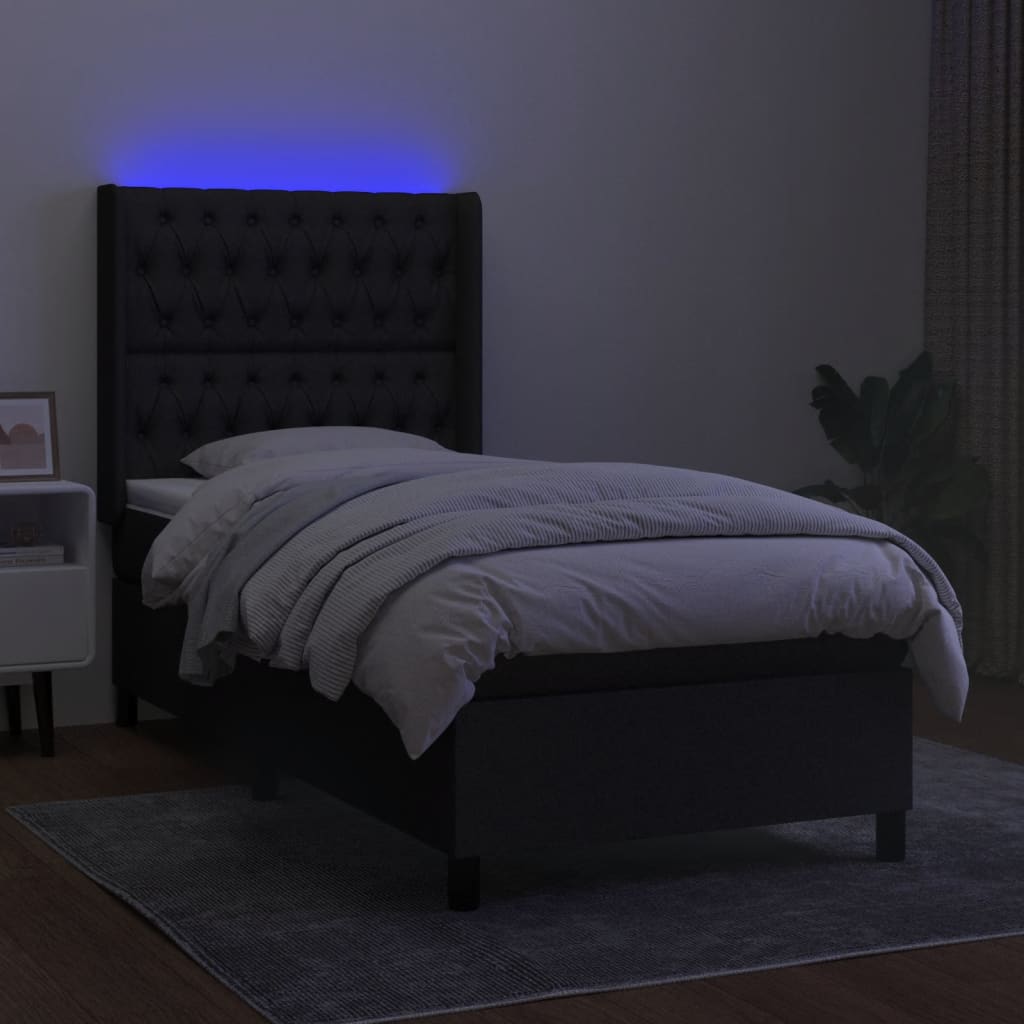 vidaXL Boxspringbett mit Matratze & LED Schwarz 90x190 cm Stoff