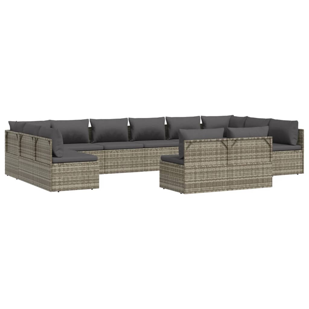 vidaXL 12-tlg. Garten-Lounge-Set mit Kissen Grau Poly Rattan