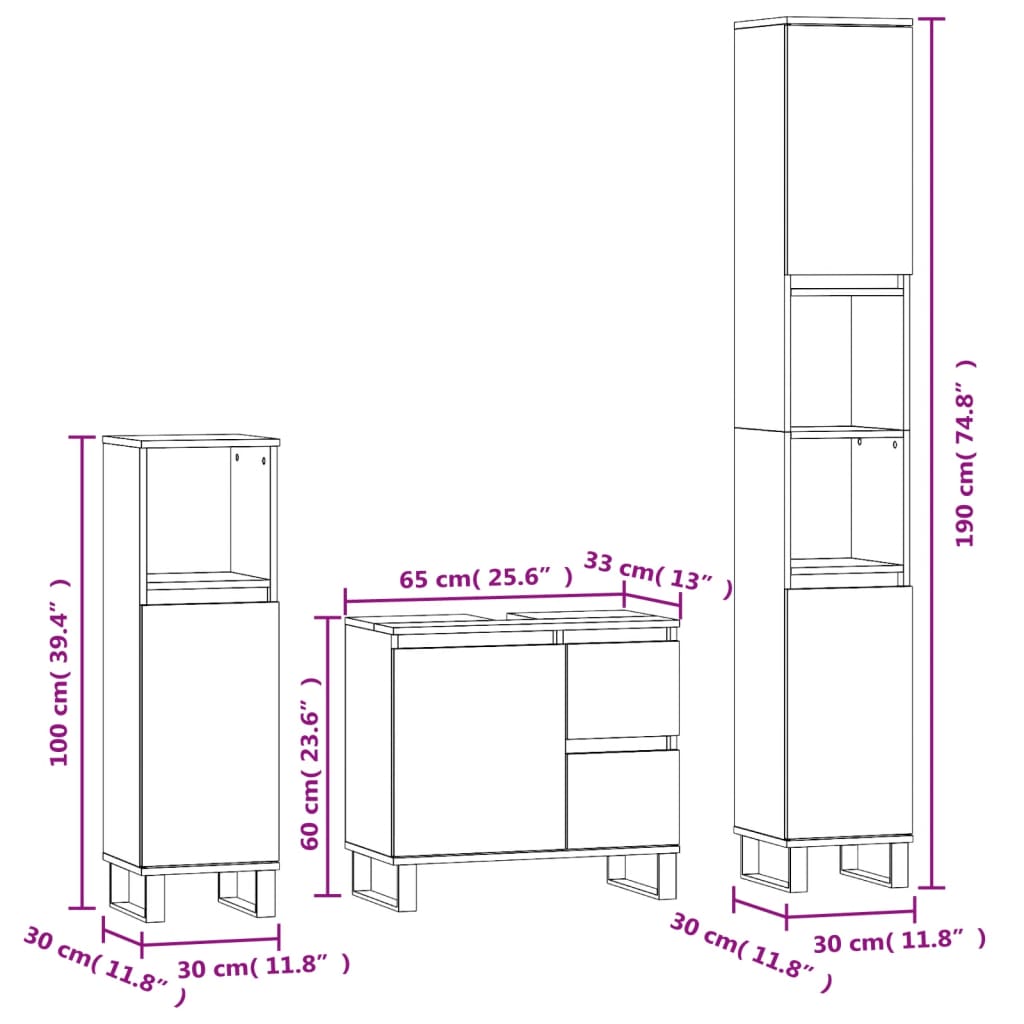 vidaXL 3-tlg. Badmöbel-Set Betongrau Holzwerkstoff