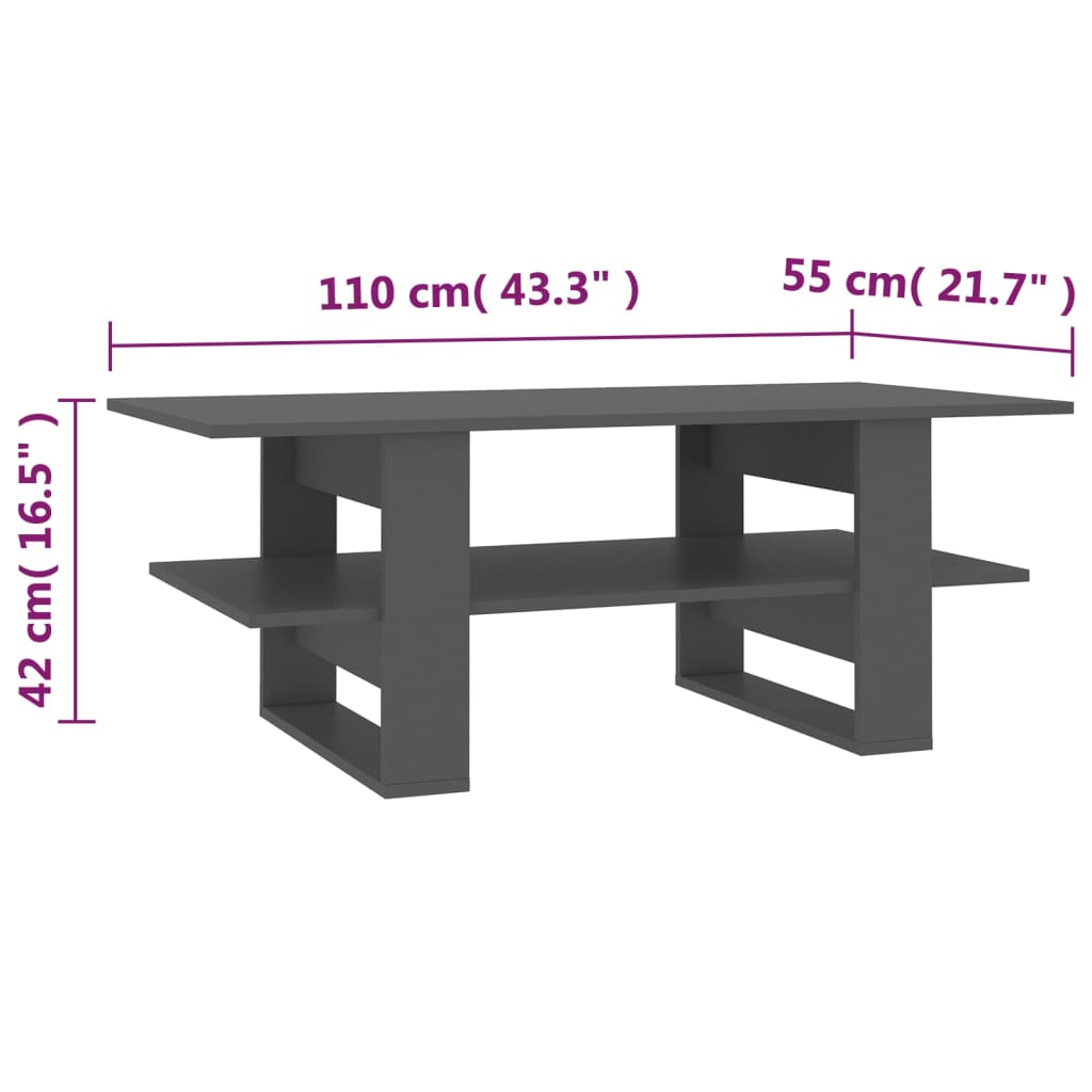 vidaXL Couchtisch Grau 110x55x42 cm Holzwerkstoff