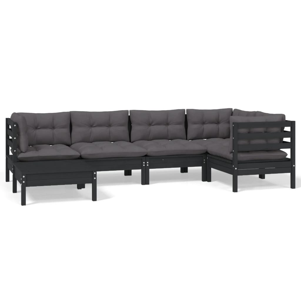 vidaXL 6-tlg. Garten-Lounge-Set mit Kissen Schwarz Massivholz Kiefer