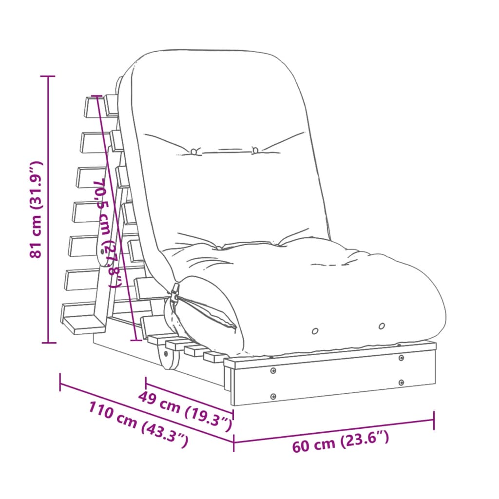 vidaXL Futon Schlafsofa mit Matratze Braun 60x206x11 Massivholz Kiefer