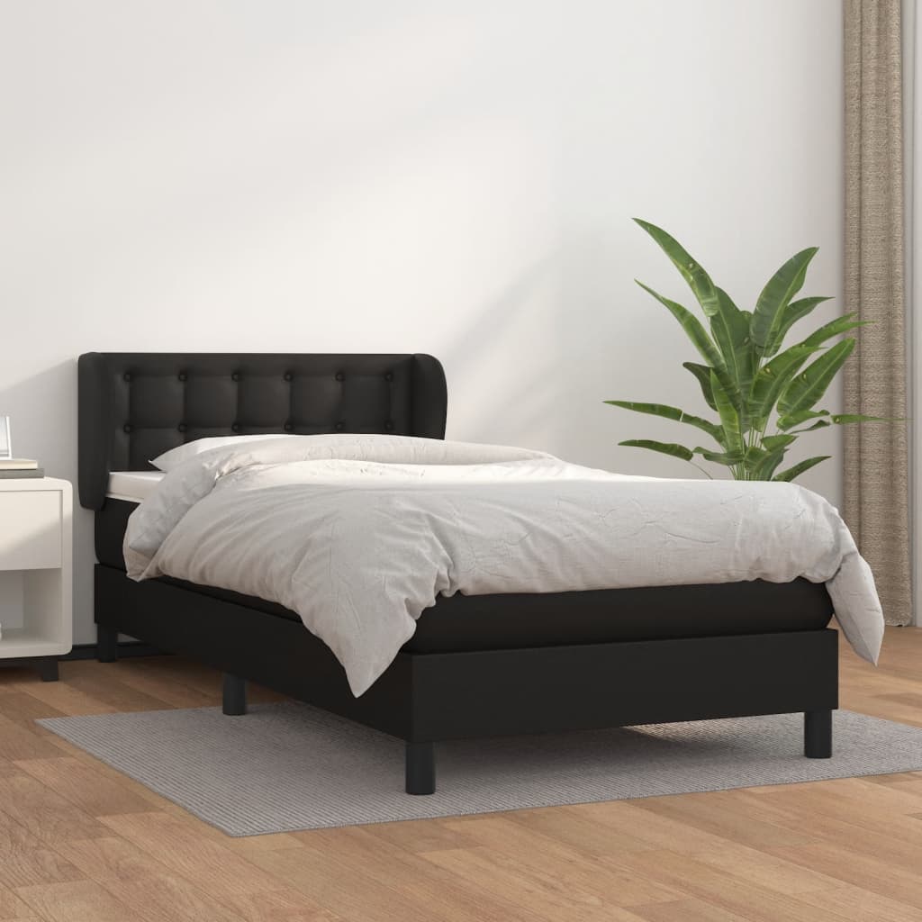 vidaXL Boxspringbett mit Matratze Schwarz 80x200 cm Kunstleder