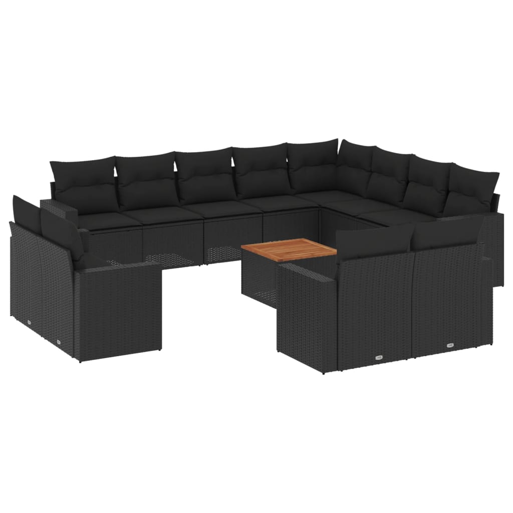 vidaXL 13-tlg. Garten-Sofagarnitur mit Kissen Schwarz Poly Rattan