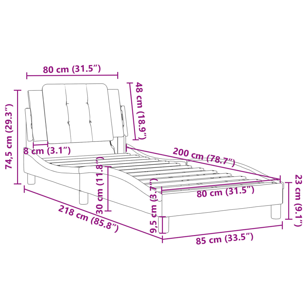 vidaXL Bettgestell mit LED Weiß und Schwarz 80x200 cm Kunstleder