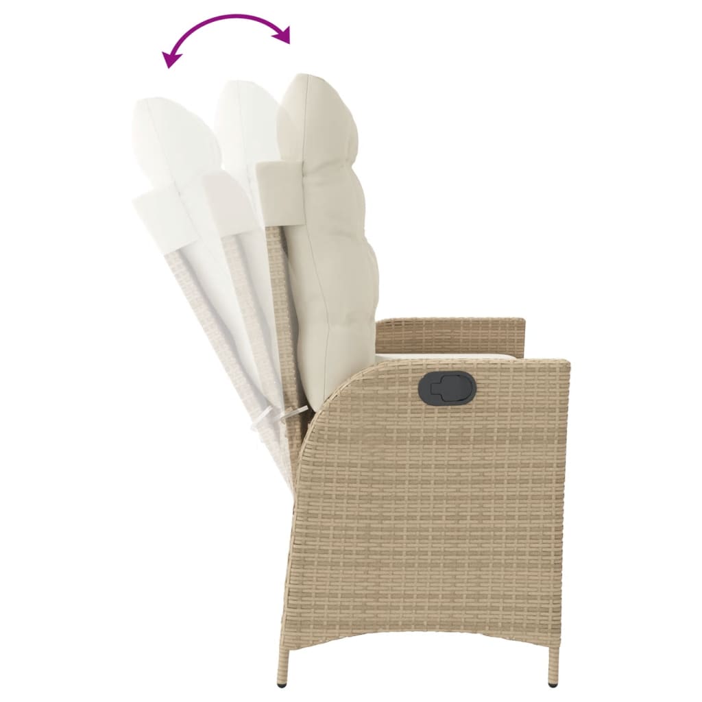 vidaXL Gartenbank Verstellbar mit Kissen Beige Poly Rattan