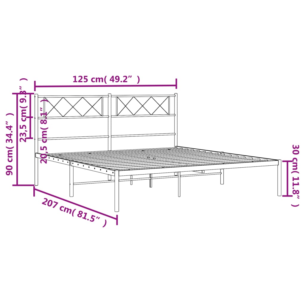 vidaXL Bettgestell mit Kopfteil Metall Schwarz 120x200 cm