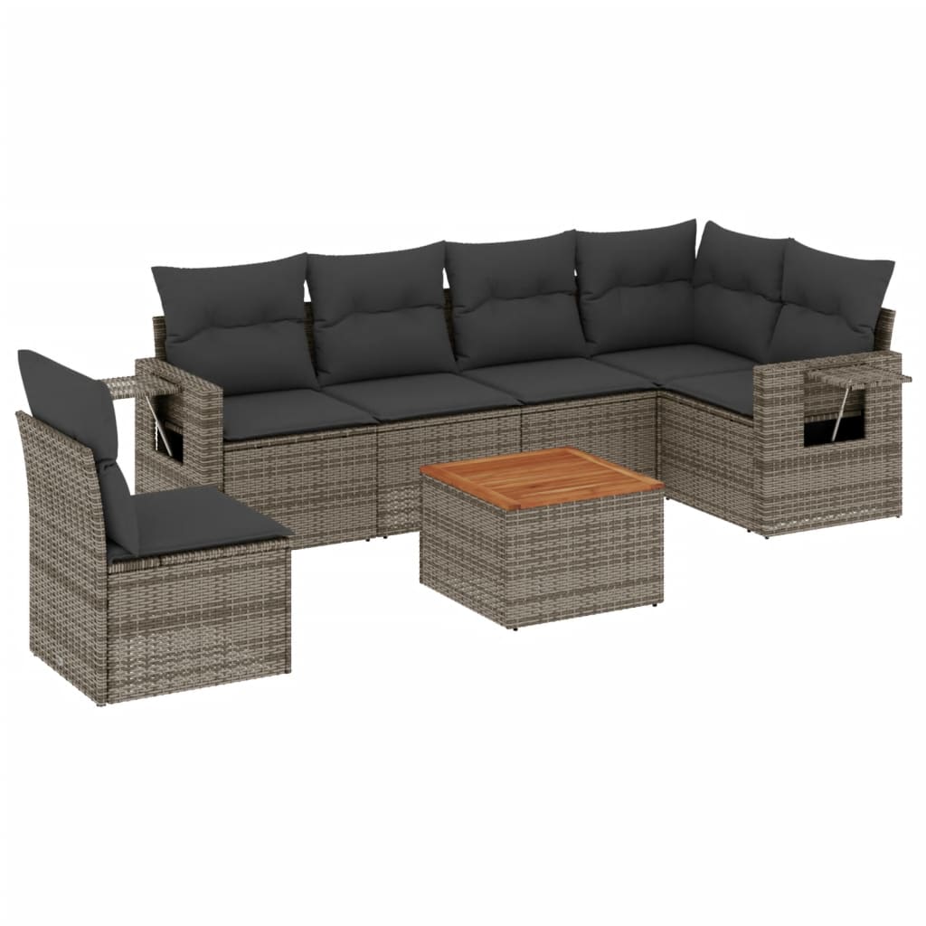 vidaXL 7-tlg. Garten-Sofagarnitur mit Kissen Grau Poly Rattan