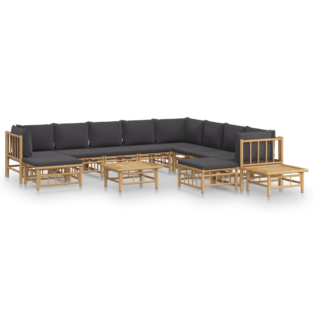 vidaXL 12-tlg. Garten-Lounge-Set mit Dunkelgrauen Kissen Bambus