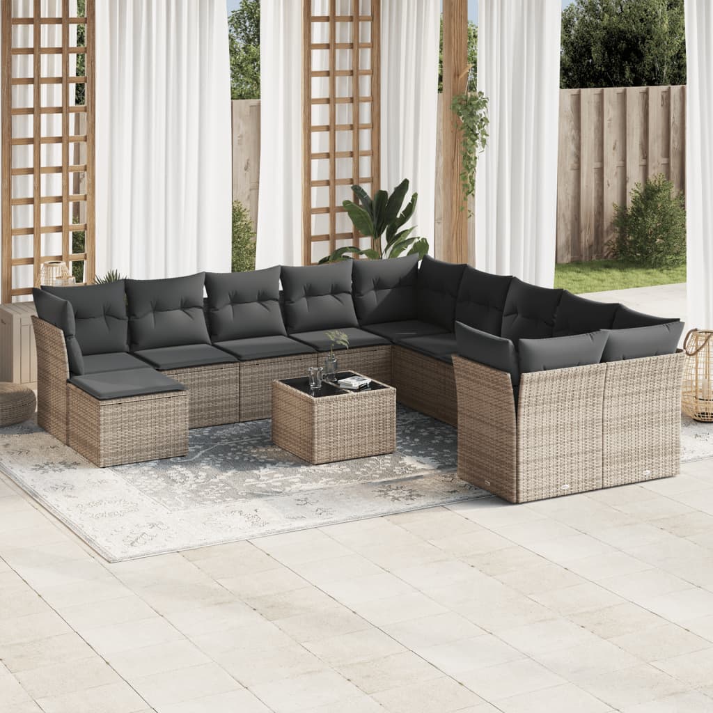 vidaXL 12-tlg. Garten-Sofagarnitur mit Kissen Grau Poly Rattan