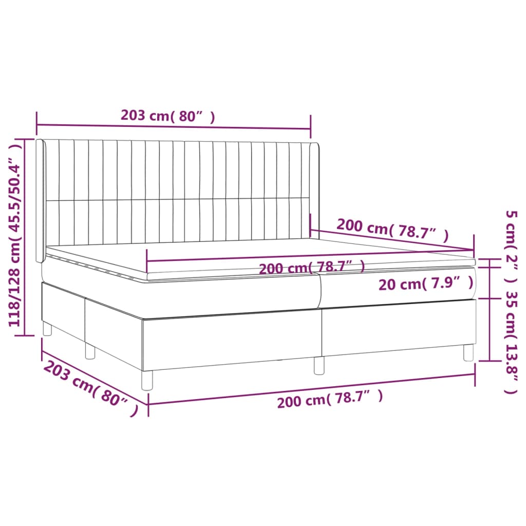 vidaXL Boxspringbett mit Matratze Dunkelgrau 200x200 cm Stoff