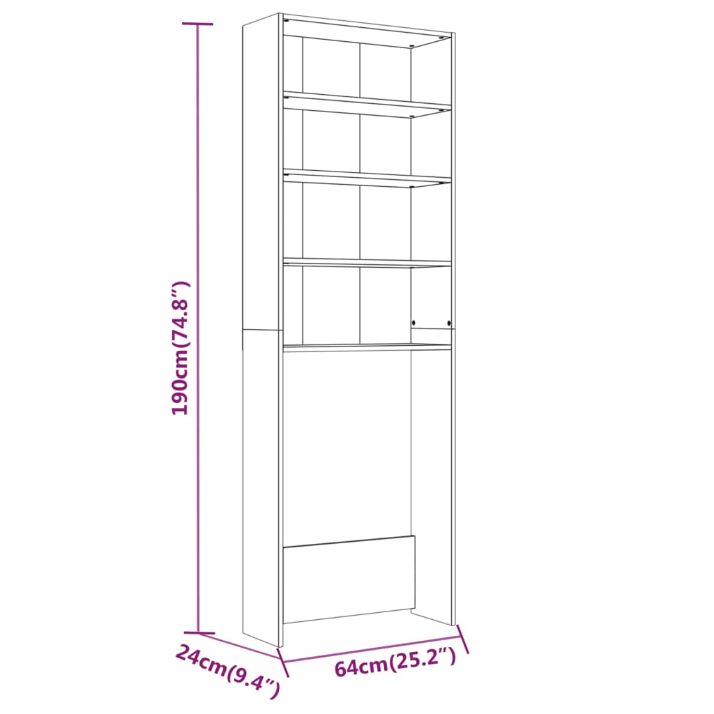 vidaXL Waschmaschinenschrank Räuchereiche 64x24x190 cm