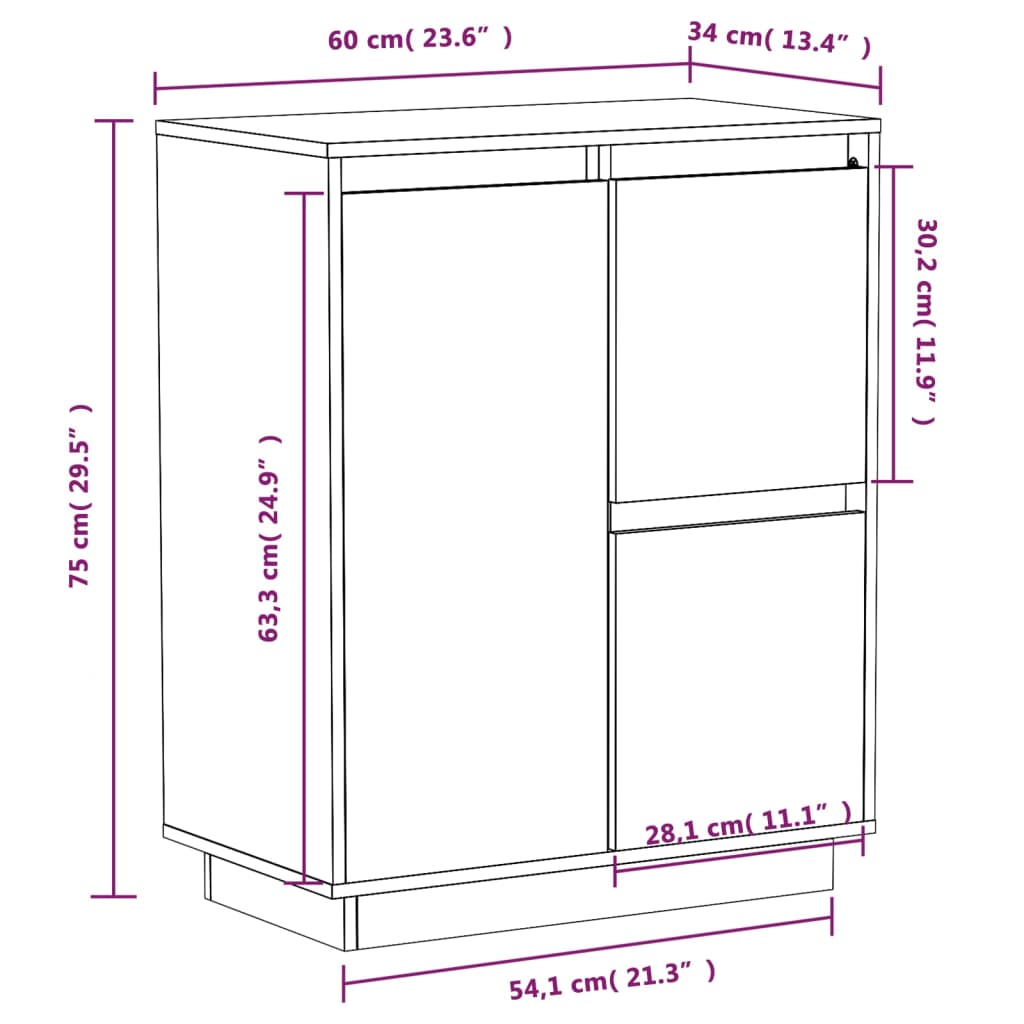 vidaXL Sideboard Honigbraun 60x34x75 cm Massivholz Kiefer