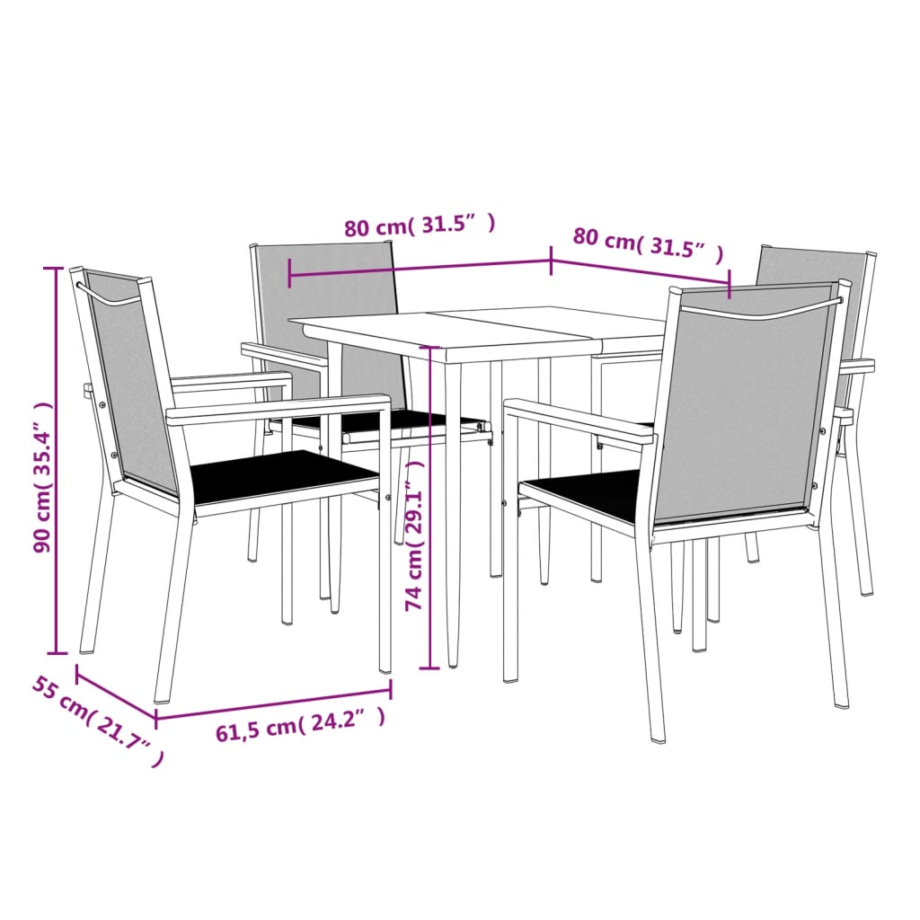 vidaXL 5-tlg. Garten-Essgruppe Schwarz Textilene und Stahl