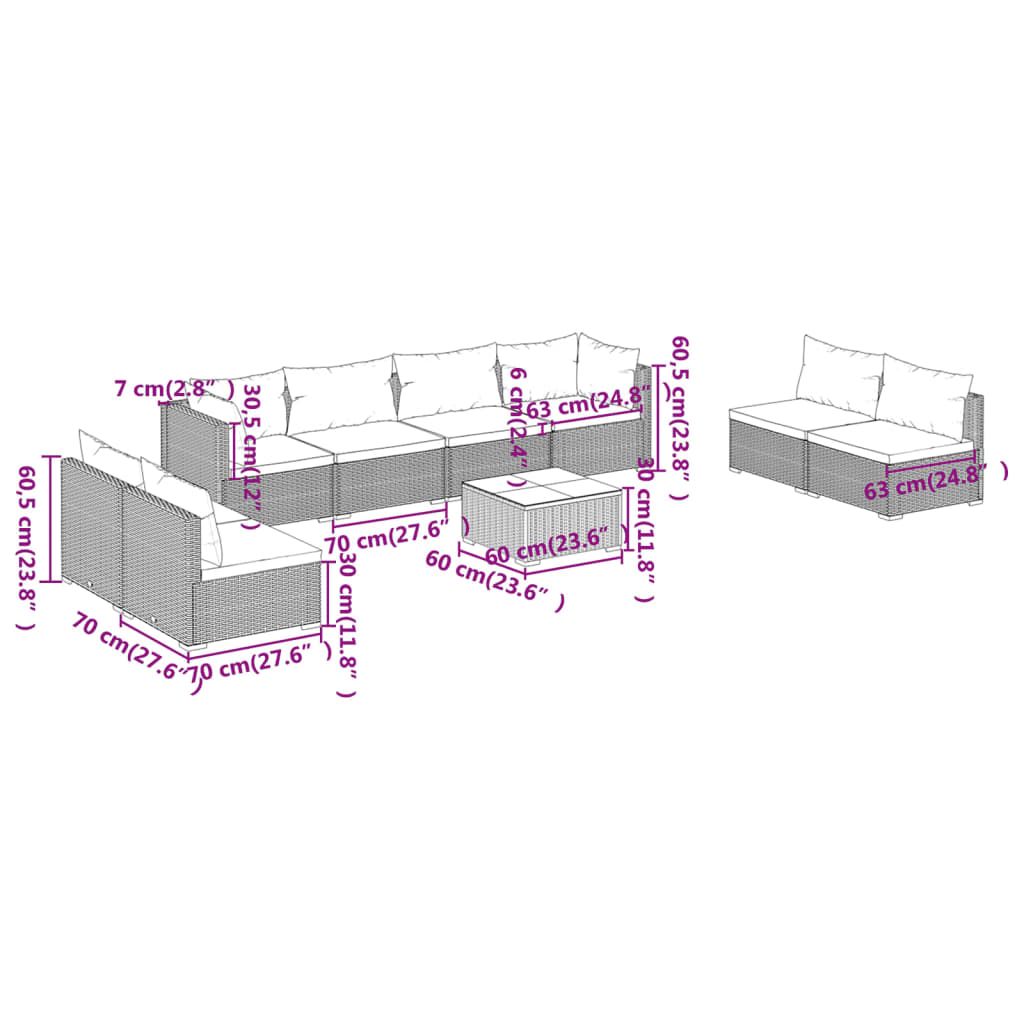 vidaXL 9-tlg. Garten-Lounge-Set mit Kissen Poly Rattan Braun