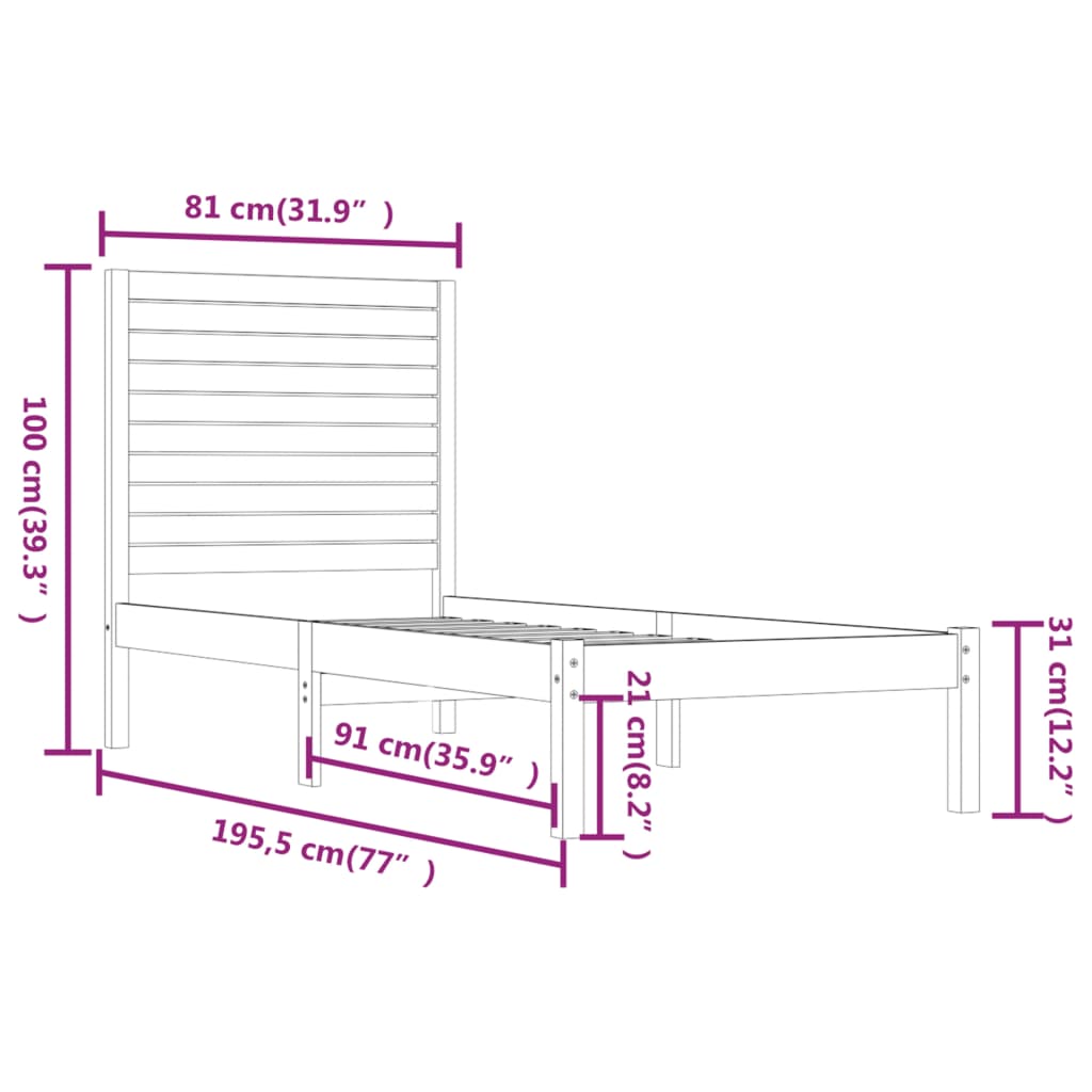 vidaXL Massivholzbett Honigbraun 75x190 cm