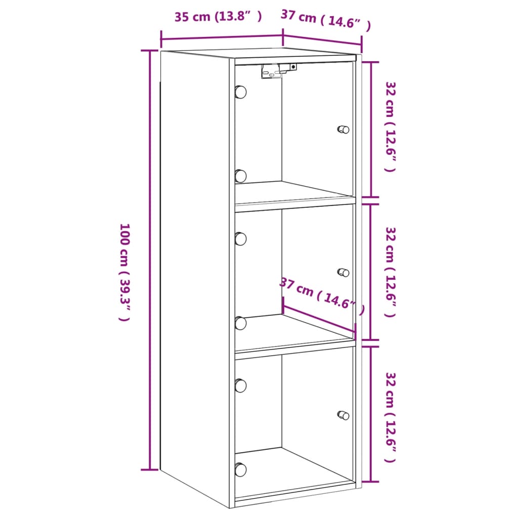 vidaXL Wandschrank mit Glastüren Sonoma-Eiche 35x37x100 cm