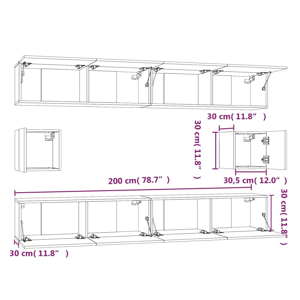 vidaXL 6-tlg. TV-Schrank-Set Hochglanz-Weiß Holzwerkstoff