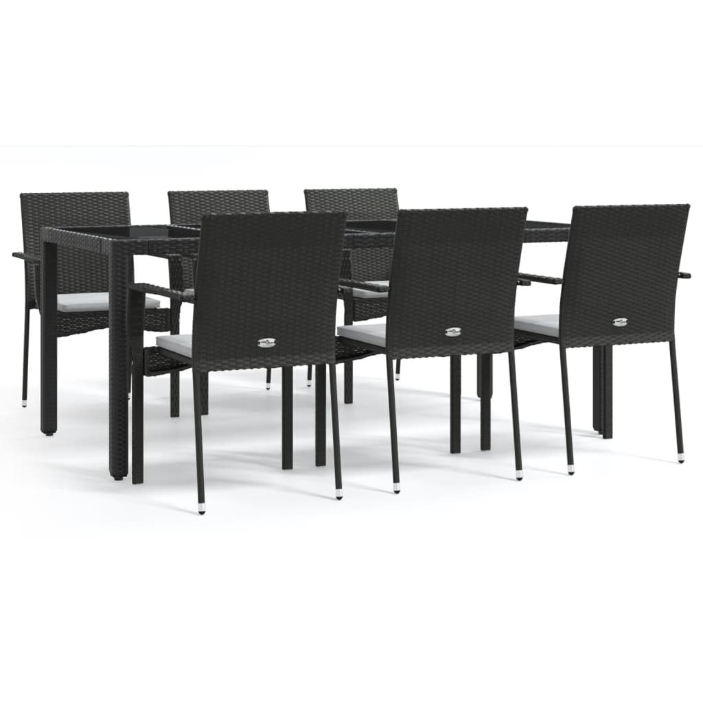 vidaXL 7-tlg. Garten-Essgruppe mit Kissen Schwarz Poly Rattan