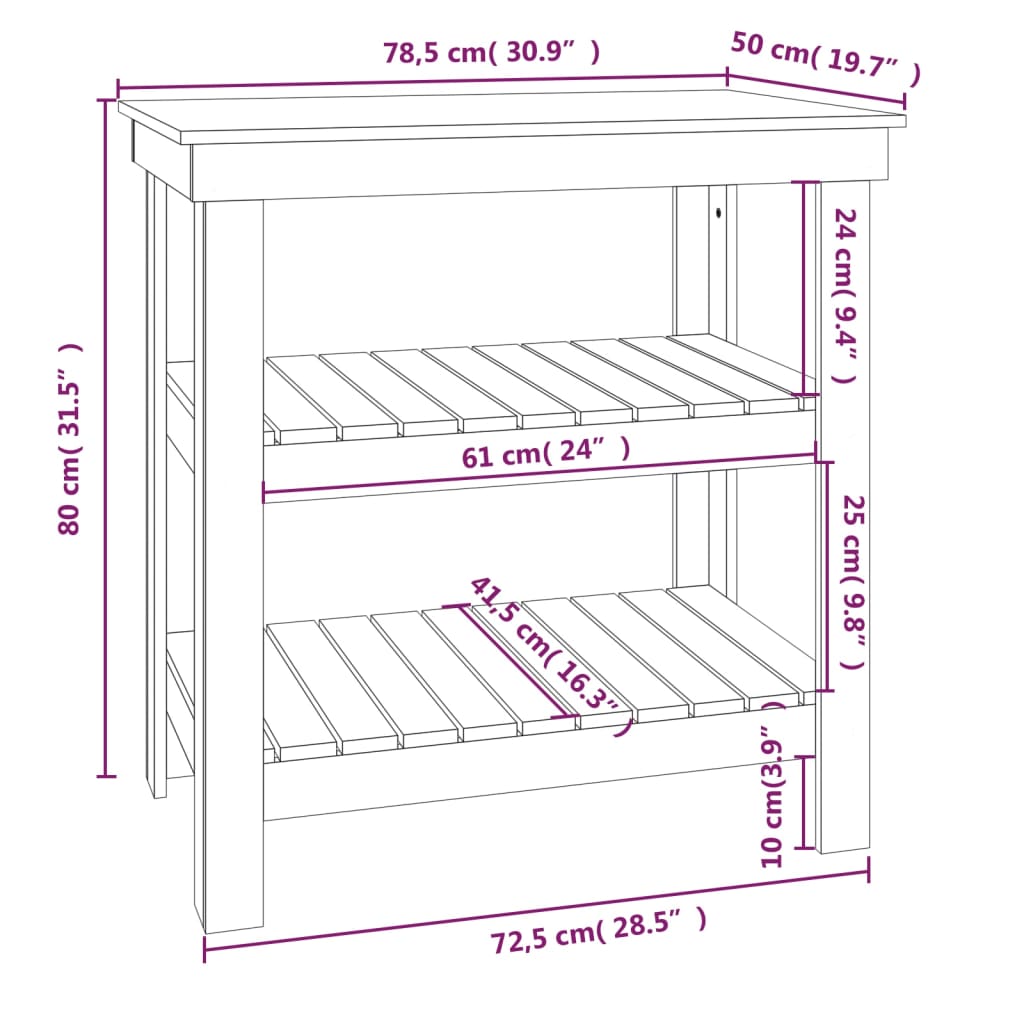 vidaXL Werkbank Schwarz 78,5x50x80 cm Massivholz Kiefer