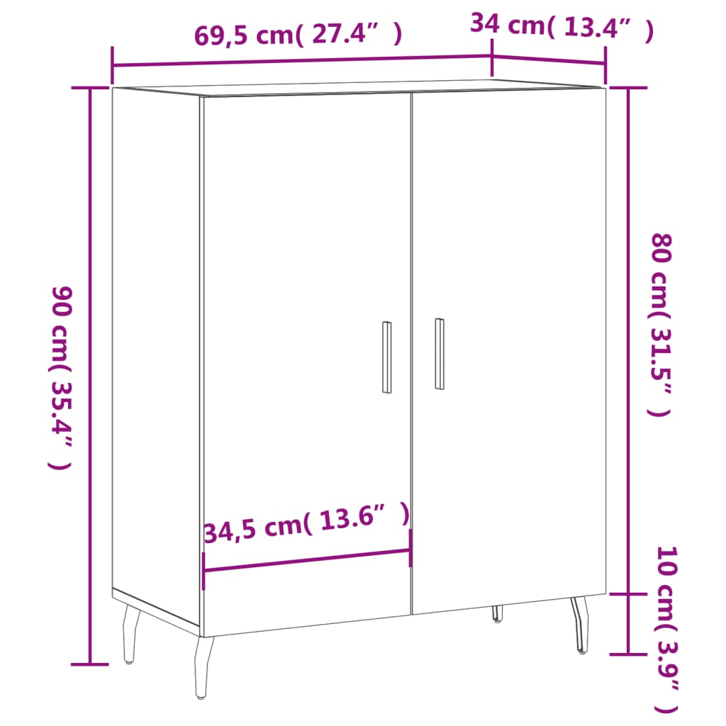 vidaXL Sideboard Sonoma-Eiche 69,5x34x90 cm Holzwerkstoff